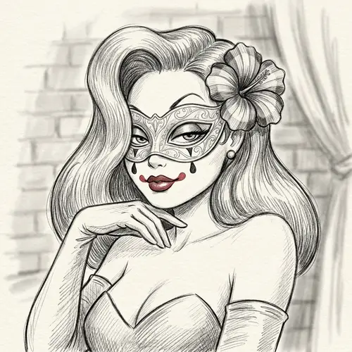Pencil Drawing of Jessica Rabbit in Clown Mask