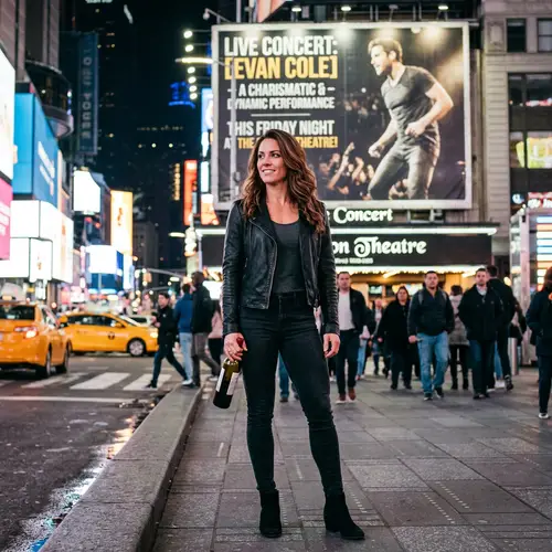 Female Singer in Times Square with Wine Bottle | Live Concert Ad Banner