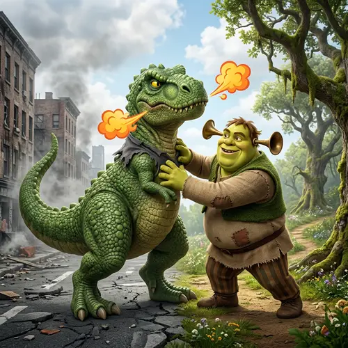 Epic Dinosaur vs. Friendly Ogre
