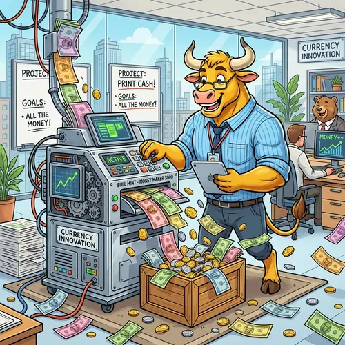 Yellow Bull Making Money with High-Tech Printer