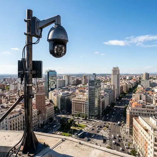 Surveillance Camera Overlooking a Sunny City