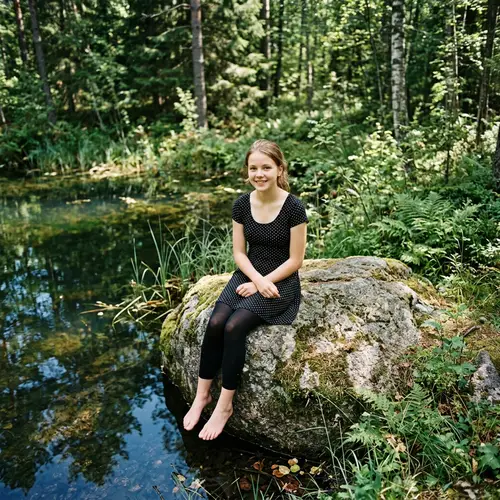 Cute Girl by Forest Pond in Summer Dress - 8K Photo