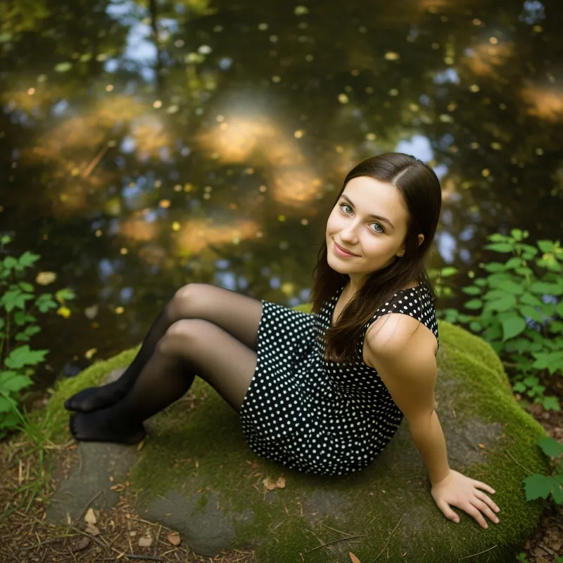 Cute Girl by Forest Pond in Summer Dress - 8K Photo Cute Girl by Forest Pond in Summer Dress - 8K Photo