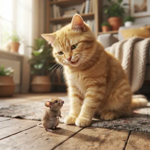 Adorable Yellow Cat and Cute Mouse