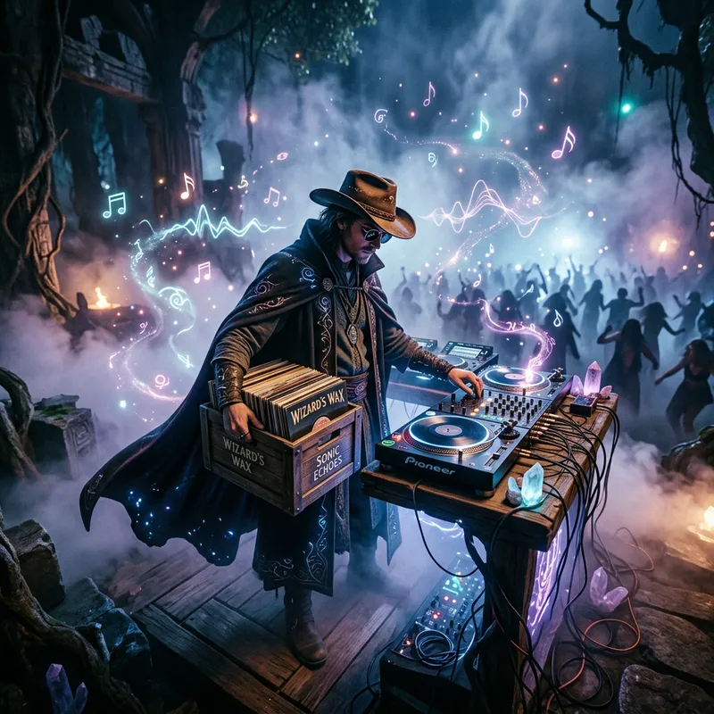 Mystical DJ in Wizard-like Aura Music Scene Mystical DJ in Wizard-like Aura Music Scene
