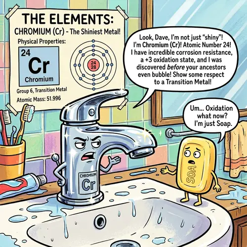 Humorous Chromium (Cr) Element Image: Atomic Structure & Fun Comics!
