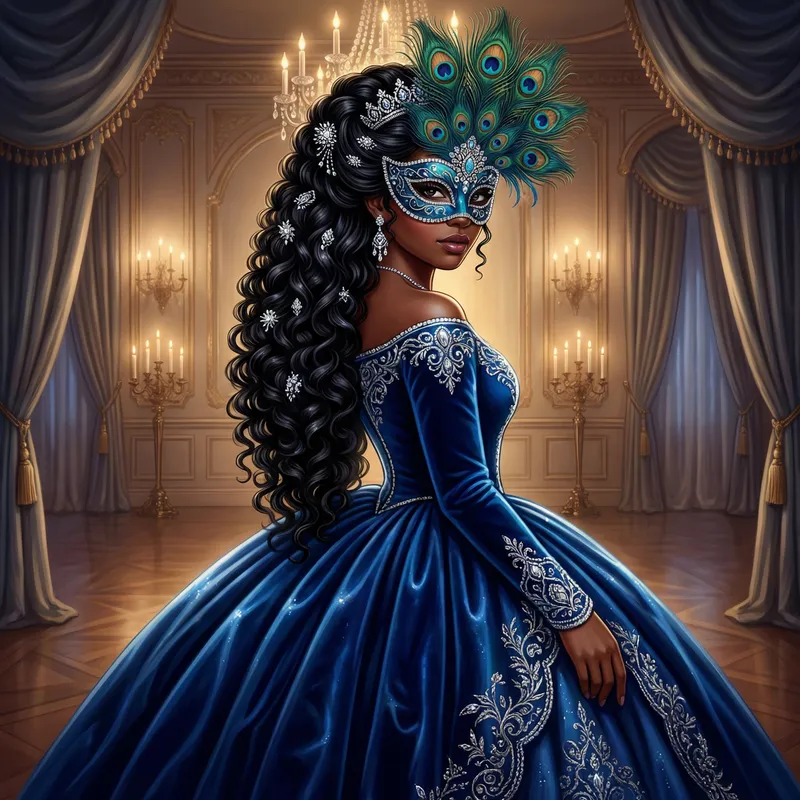 Stunning African American Woman: Victorian Ball Gown & Masquerade Mask Stunning African American Woman: Victorian Ball Gown & Masquerade Mask