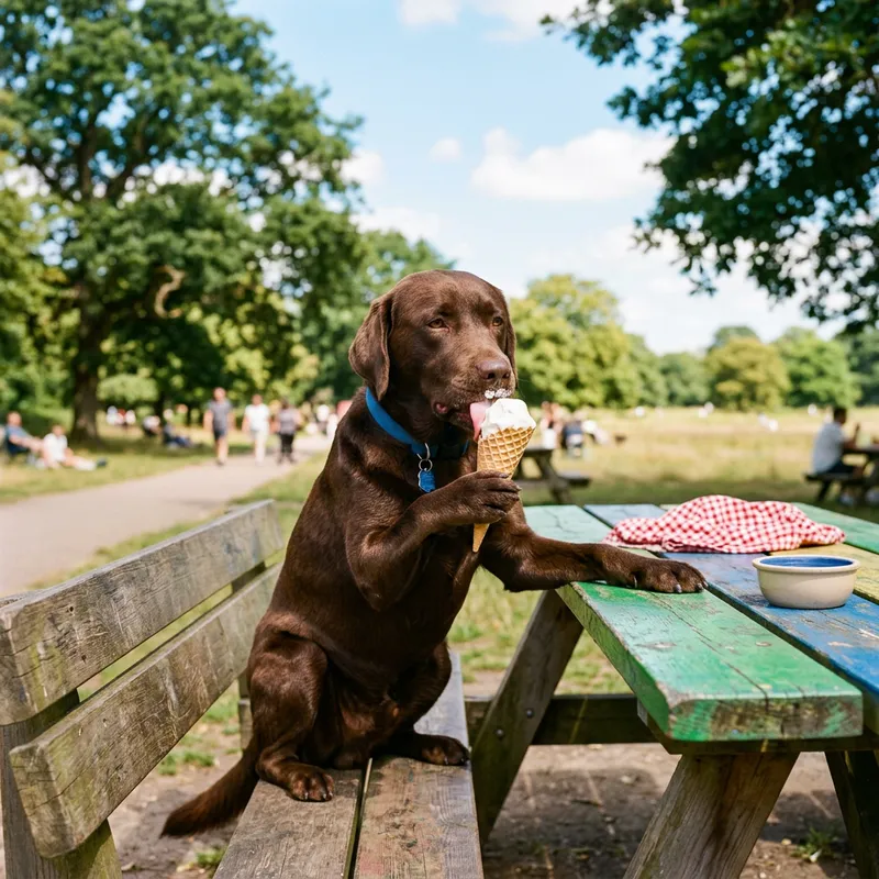 Cute Dog Eating Ice Cream at Park Like a Pro
