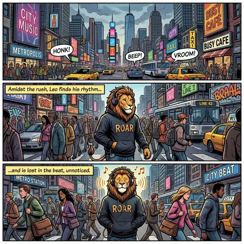 Cool Lion in the City: A Comic Style Journey