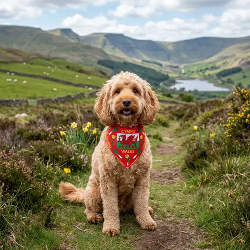 Cockerpoo in a Welsh Bandana - Cute Pet Photo