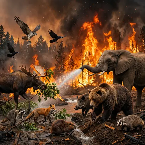 Wildfire Extinguished by Team of Animals