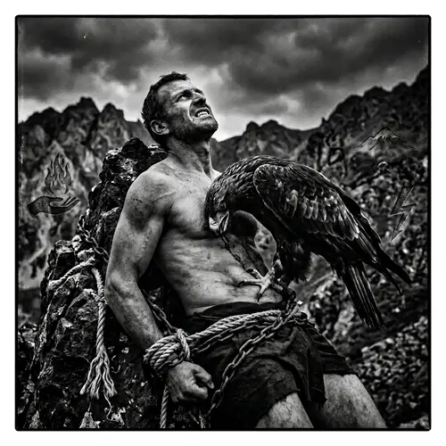 Prometheus Enduring: Mythological Strength and Suffering in a Captivating Image