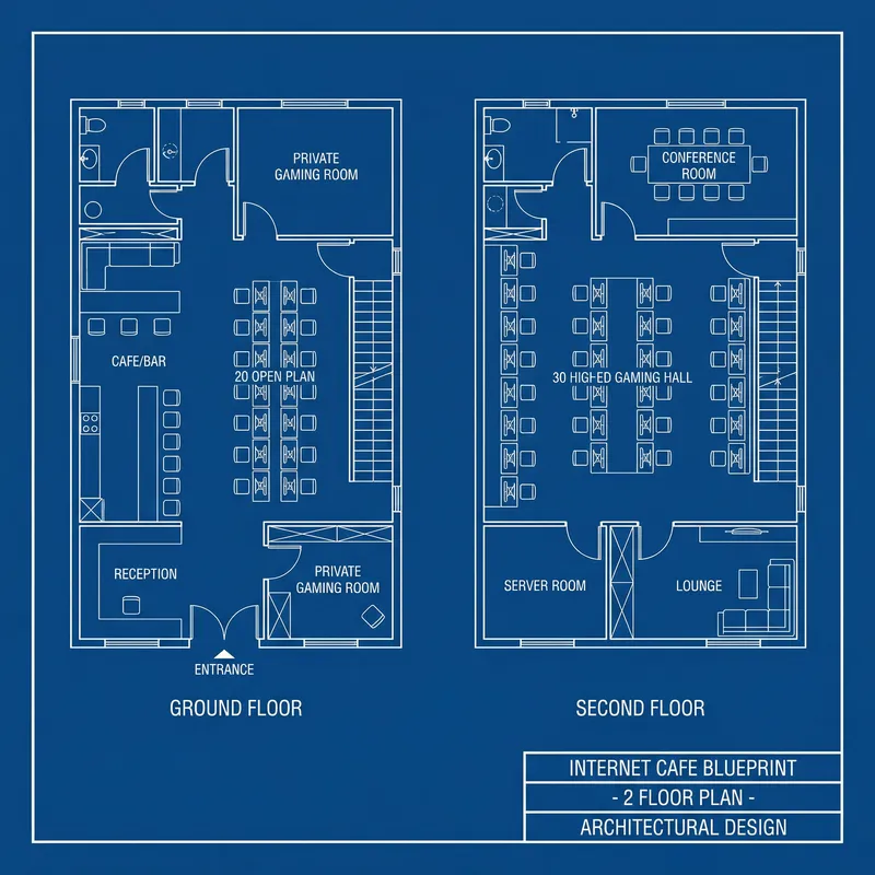 Digital Blueprint for Internet Cafe Floor Plans