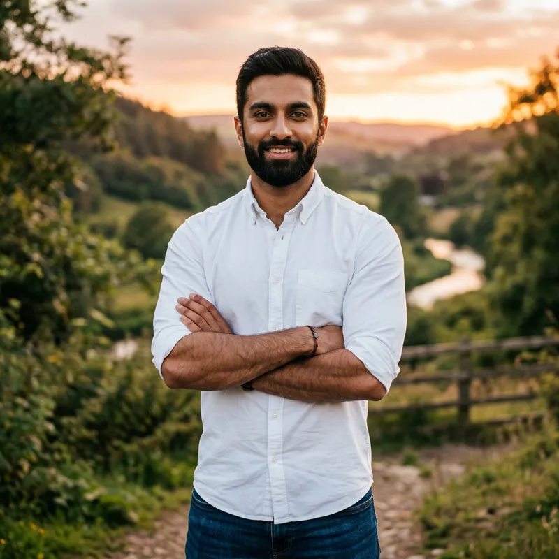 A Beautiful South Asian Man with Neat Beard and Brown Eyes