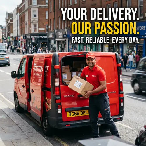 Vibrant Delivery Services Advertisement with Renault Trafic 2 Van