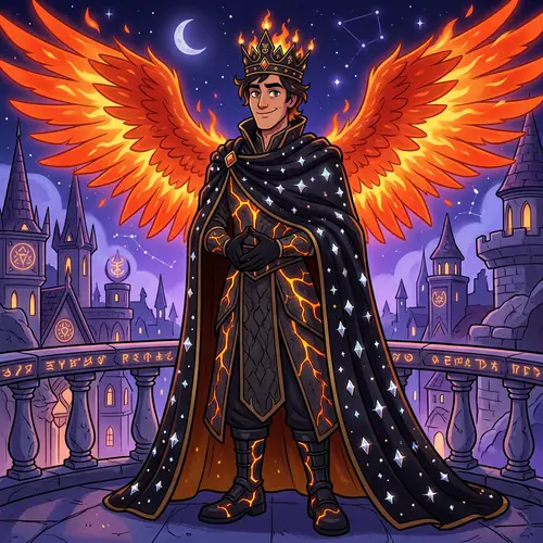 Towering Fiery Character in Hazbin Hotel Style - Ars Goetia Crown & Fiery Wings