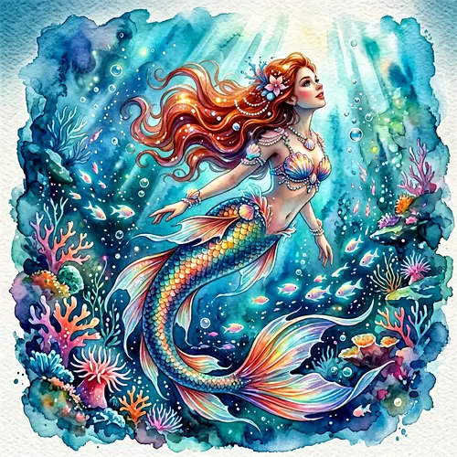 Mystical Mermaid Painting | Elegant Pose & Flowing Hair