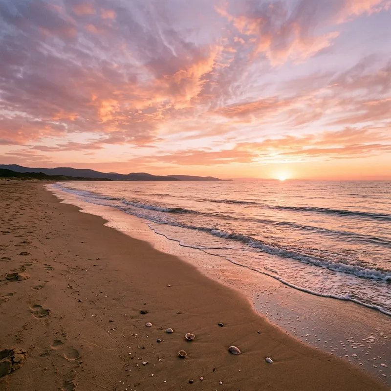 Tranquil Beach Sunset: Serene Landscape Tranquil Beach Sunset: Serene Landscape