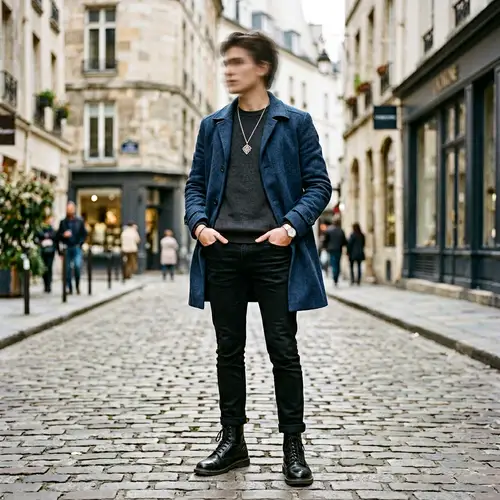 Fashionable Outfit Showcase: Stylish Blue Jacket & Black Jeans