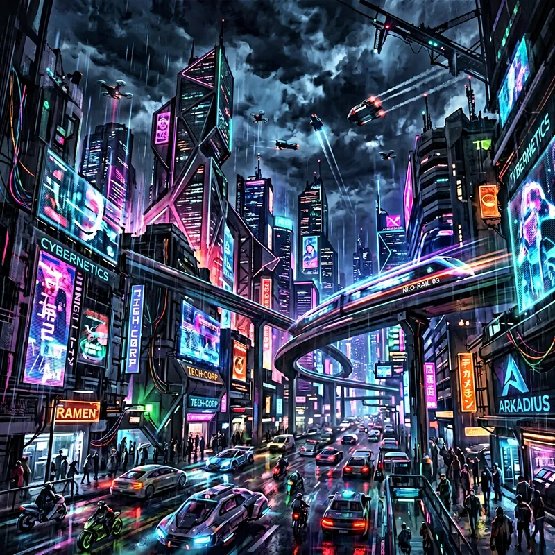 Abstract Cyberpunk Cityscape | Futuristic Urban Art
