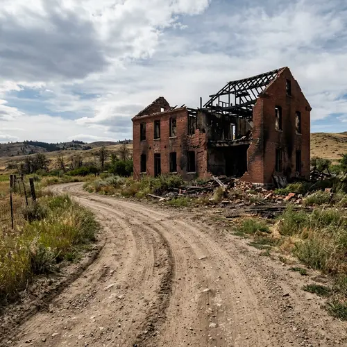 Explore Burnt Brick Ruins on a Dirt Road