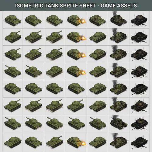 3D Isometric War Tank Sprite Sheet | Video Game Animation