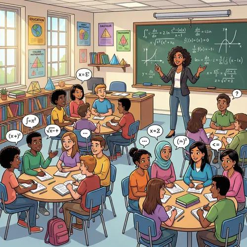 Lively College Math Classroom Scene | Diverse Students & Calculus
