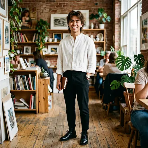 Stylish East Asian Man with Mullet Hair | High-Fashion Look