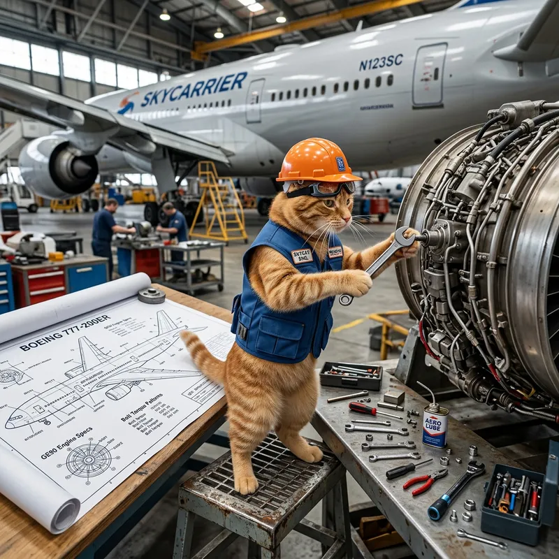 Cat Aircraft Engineer - Whimsical Feline Aviation Scene