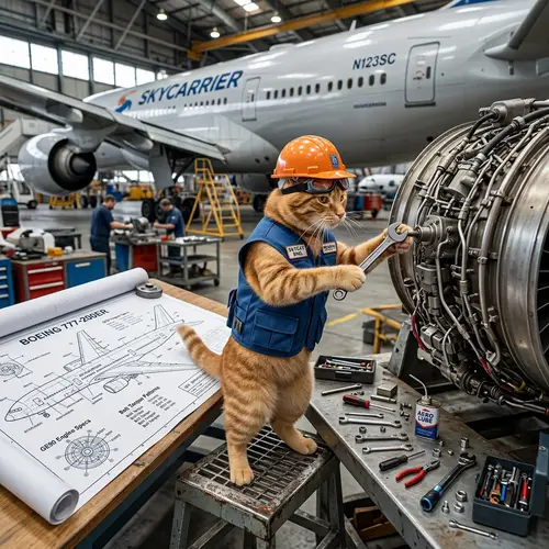 Whimsical Cat Aircraft Engineer - Aviation Fantasy Scene