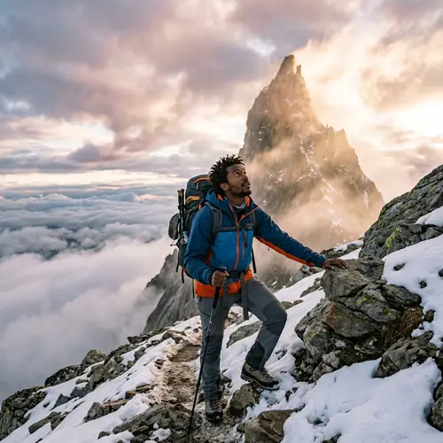 Heavenly Ascent: A Black Man on Mountain Peak