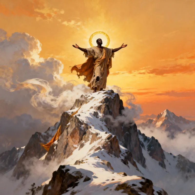 Heavenly Ascent: A Black Man on Mountain Peak