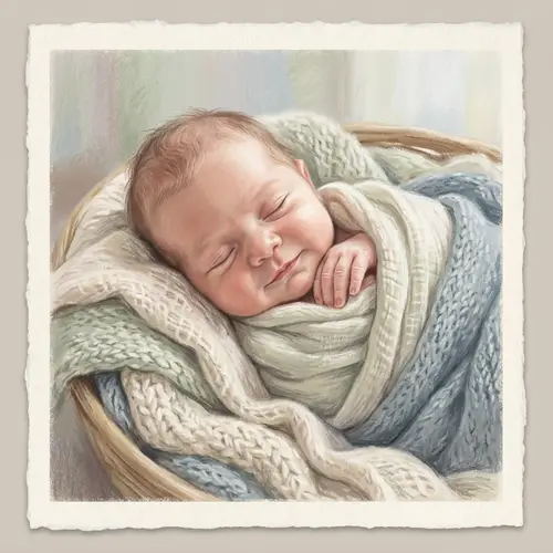 Tranquil Pastel Illustration of a Newborn Baby Wrapped in Serenity