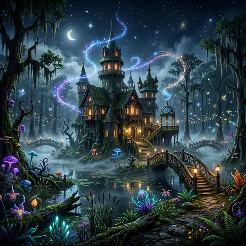 Enchanting Swamp with Mystical Academy - Magical Landscape
