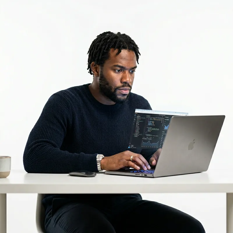 Stylish Black Guy Using Laptop - Focused & Engaged Stylish Black Guy Using Laptop - Focused & Engaged