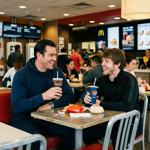 Iconic Football Players Enjoying Fast-Food Fun