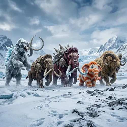 Ice Age-Style Creatures Ensemble: Mammoths and Unique Beasts
