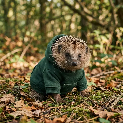 Cute Hedgehog in Dark Green Hoodie