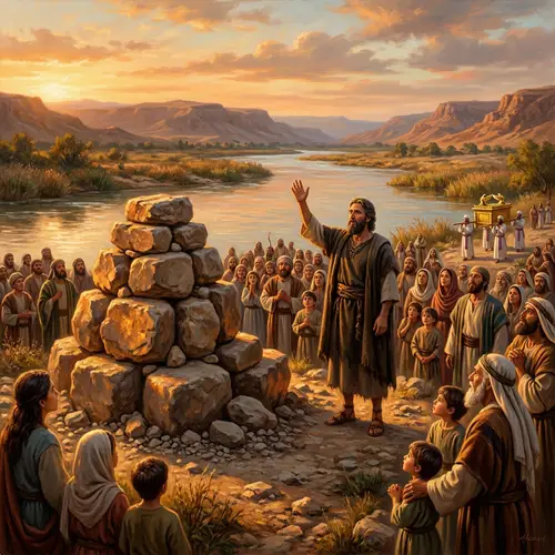 Biblical Scene of Joshua by the Jordan River