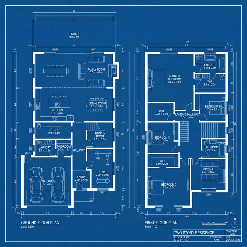 Architectural Blueprint and Floorplan of a House Architectural Blueprint and Floorplan of a House