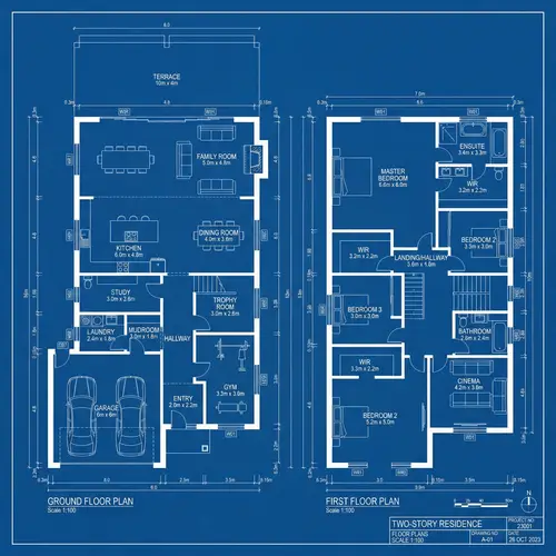 Architectural Blueprint and Floorplan of a House
