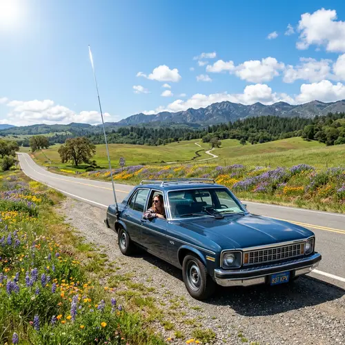 Picturesque Landscape: Car with CB Radio Antenna