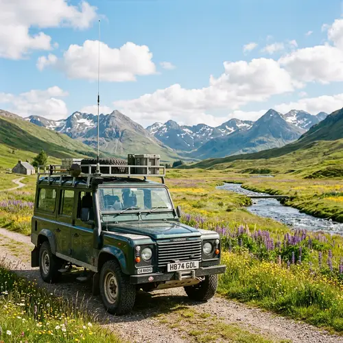 CB Radio Antenna Car in Scenic Meadow Landscape