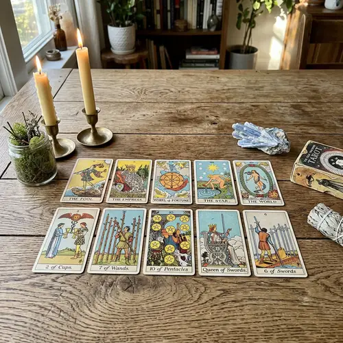 Realistic Tarot Card Reading Scene