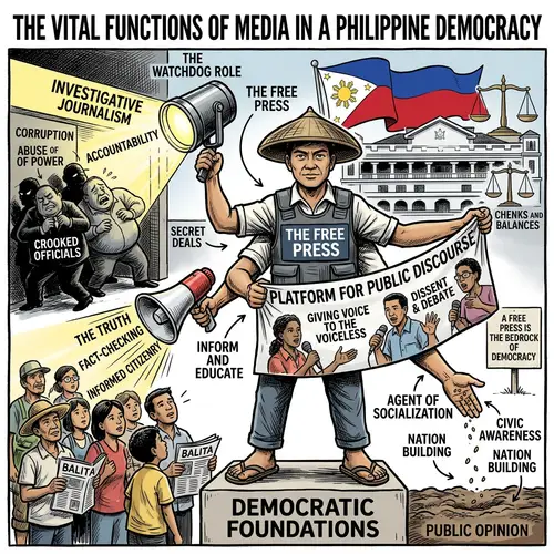 Media's Role in Philippine Democracy - Editorial Cartoon