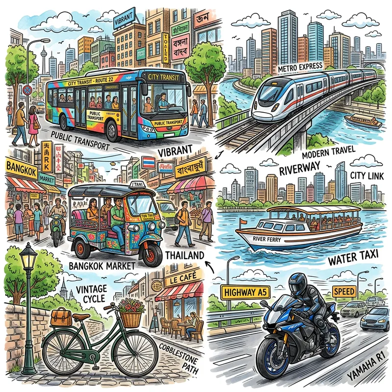 Doodle of All Public Transportations: Bus, Train & More
