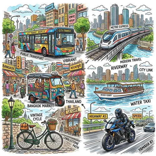 Doodle of All Public Transportations: Bus, Train & More