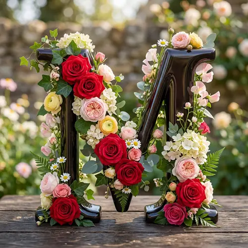 Elegant Floral 'M' Letter Sculpture | Intricate Typography Art