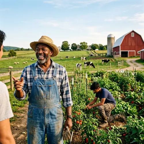 Rural Scene: Farmer and Son in Animated Discussion Amongst Livelihoods