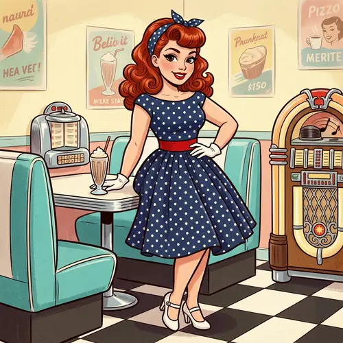 Classic Pin-Up Style Cartoon Art of Confident Woman